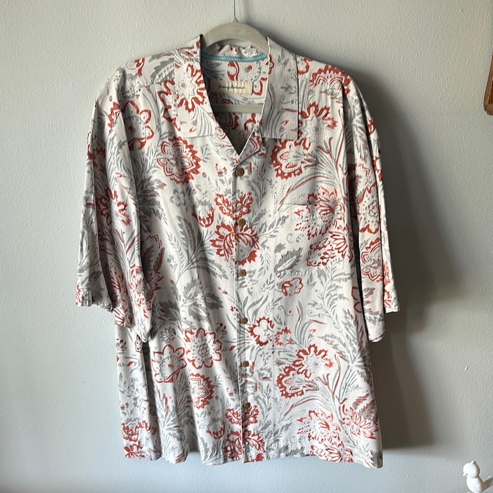 Tommy Bahama Red and Gray Floral Men's Shirt